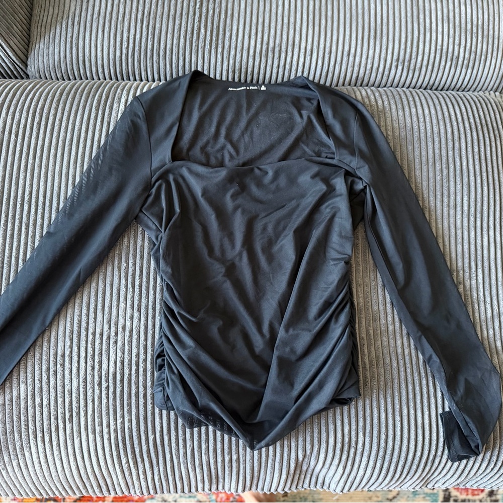 Abercrombie & Fitch Black Long-sleeve Ava top with mesh sleeves